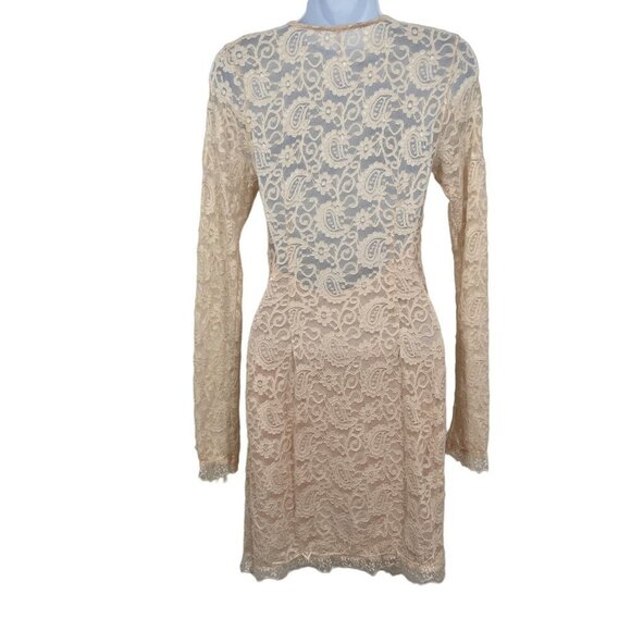 NEW Free People Pearl Lace Long Sleeve Faux Wrap Fitted Mini Dress Ivory - Picture 4 of 16